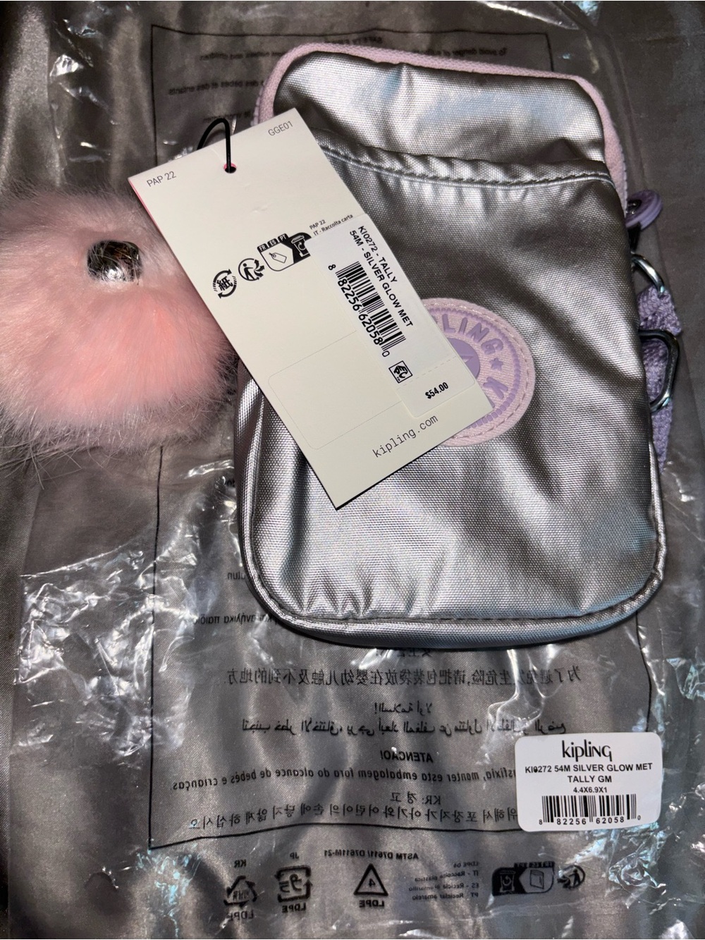 Kipling Tally silver glow met nwt crossbody bag